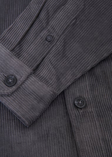 Threadbare Dark Grey Relaxed Cropped Fit Corduroy Shacket