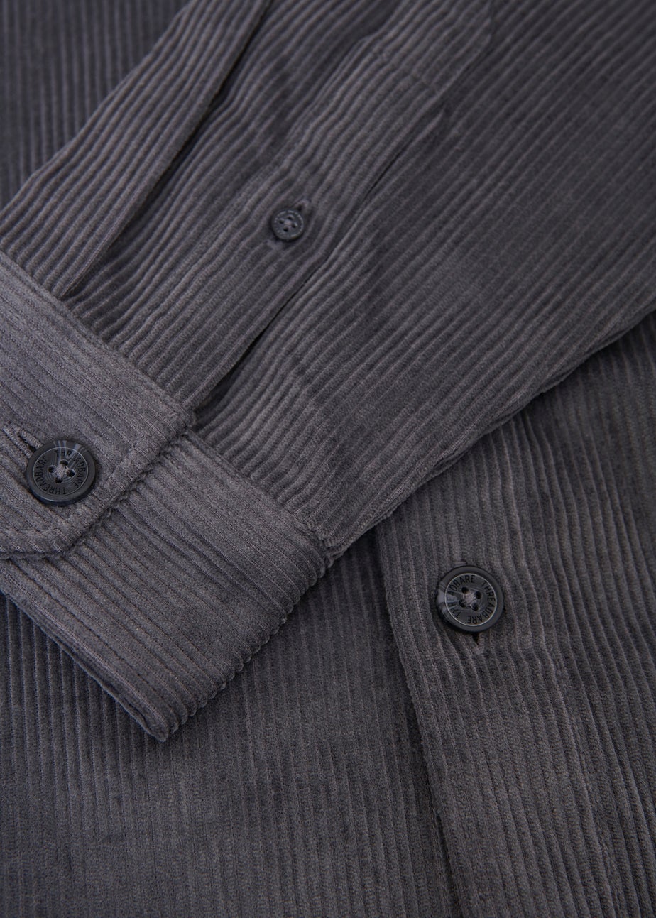 Threadbare Dark Grey Relaxed Cropped Fit Corduroy Shacket