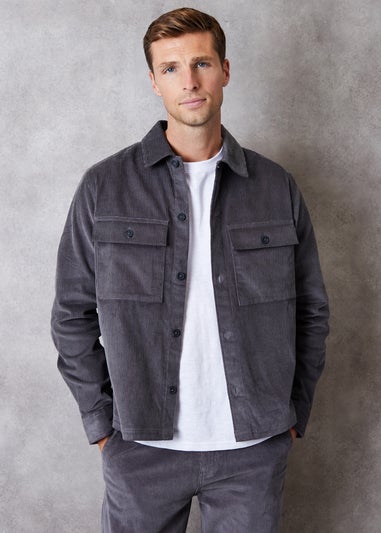 Threadbare Dark Grey Relaxed Cropped Fit Corduroy Shacket