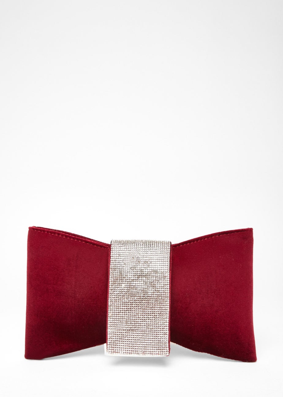 Quiz Burgundy Diamante Bow Clutch Bag
