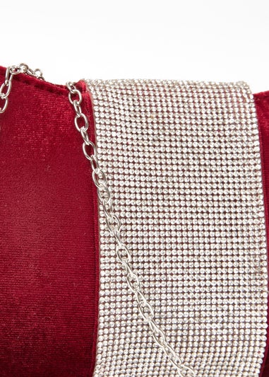 Quiz Burgundy Diamante Bow Clutch Bag