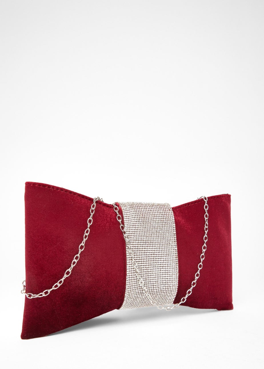 Quiz Burgundy Diamante Bow Clutch Bag
