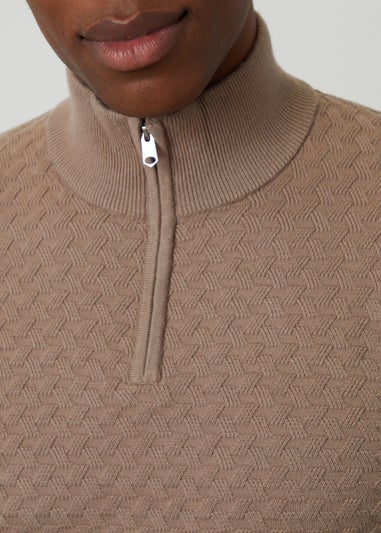 Threadbare Natural Textured Cable Knit Quarter Zip Jumper
