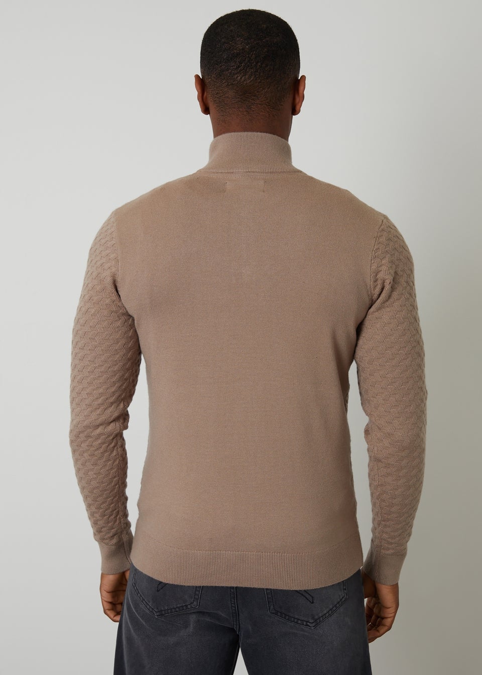 Threadbare Natural Textured Cable Knit Quarter Zip Jumper