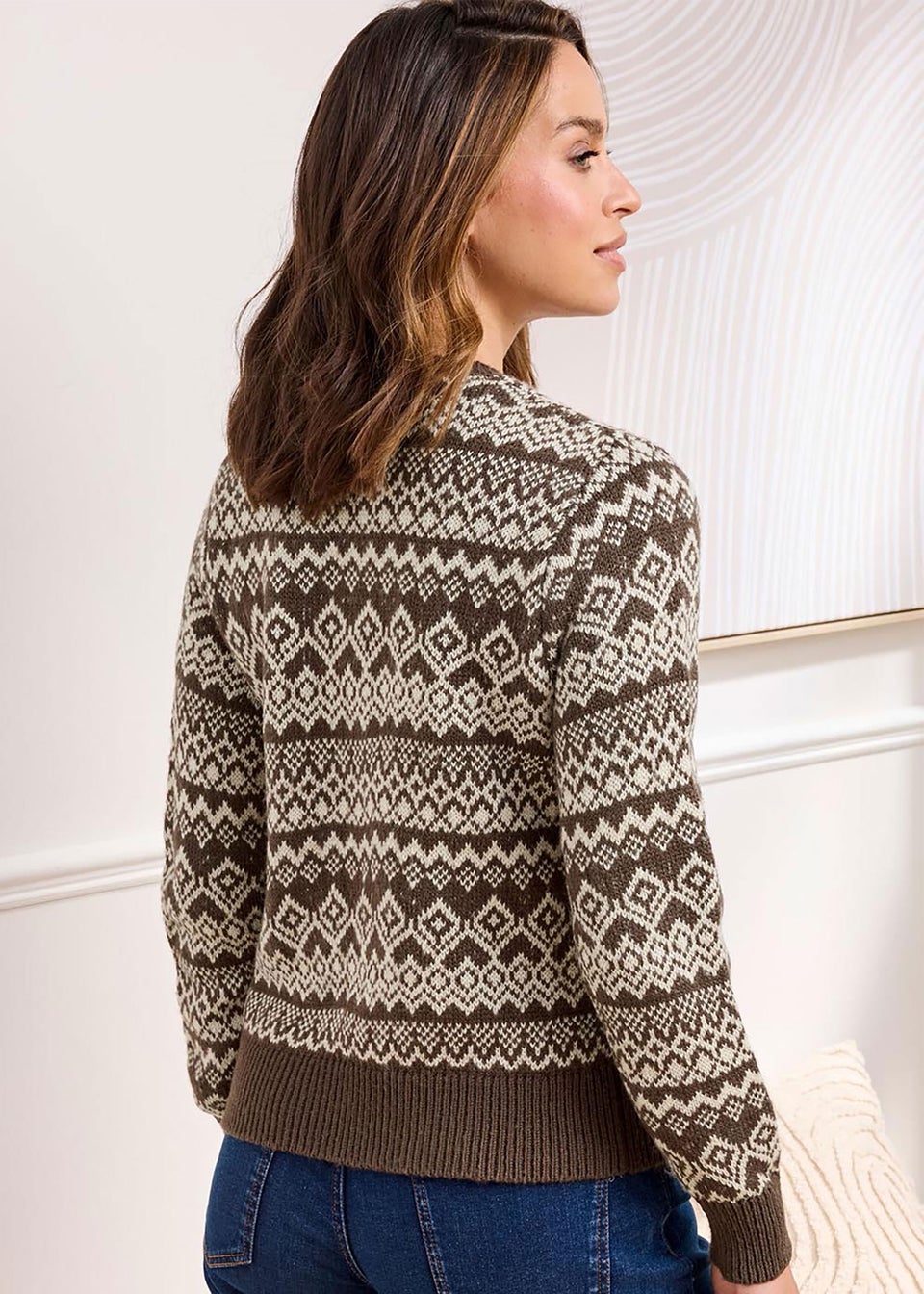 Cotton Traders Cappucino Fair Isle Cardigan
