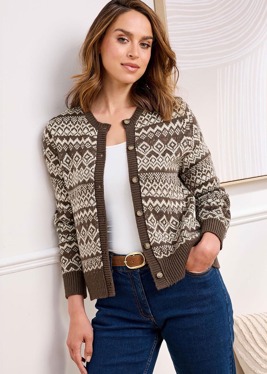 Cotton Traders Cappucino Fair Isle Cardigan