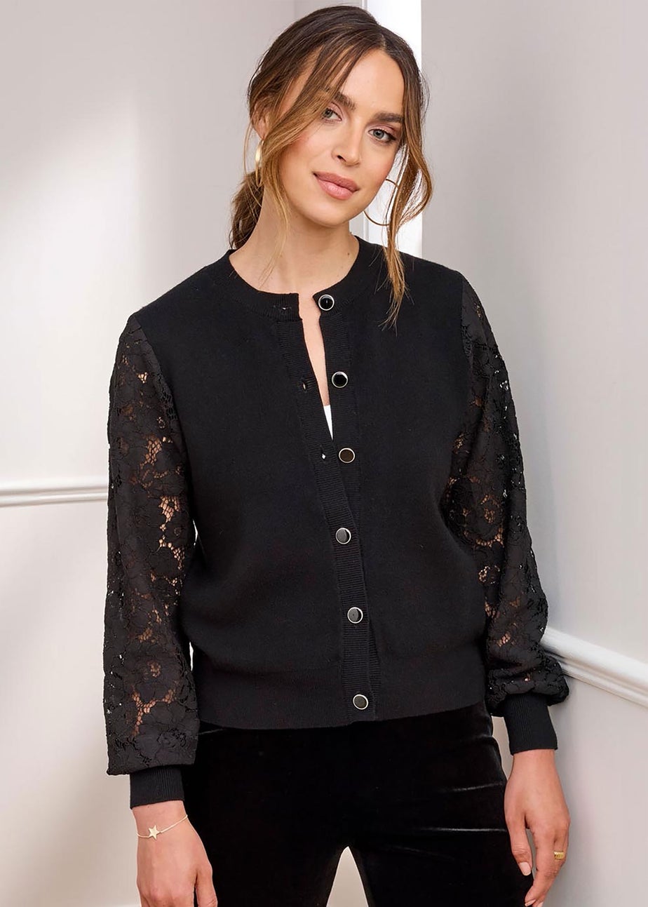 Cotton Traders Black Lace Sleeve Cardigan