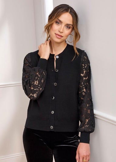 Cotton Traders Black Lace Sleeve Cardigan