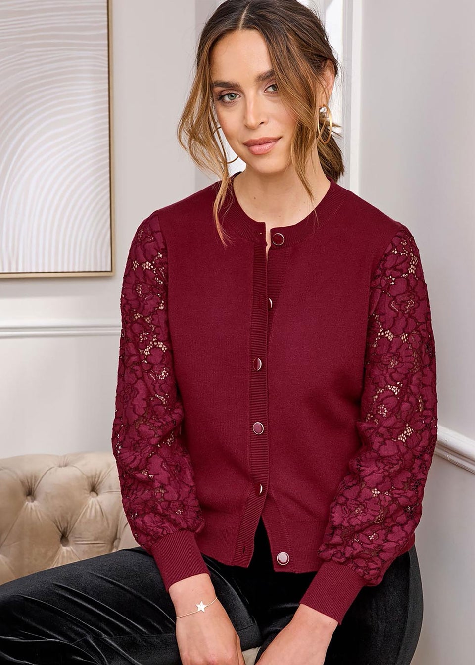 Cotton Traders Ruby Lace Sleeve Cardigan