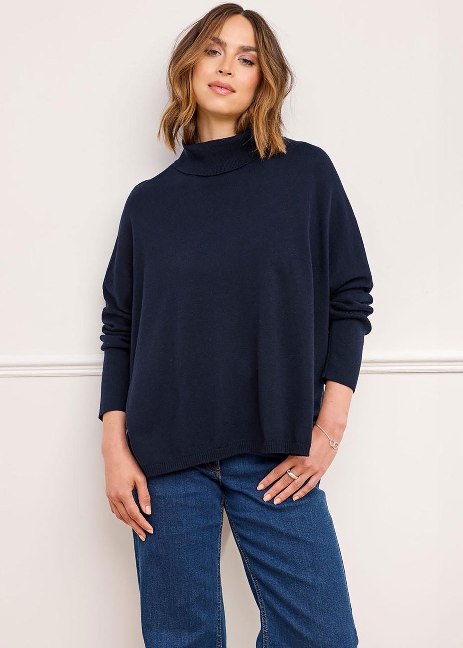 Cotton Traders Dark Blue Relaxed Fit Roll Neck Jumper