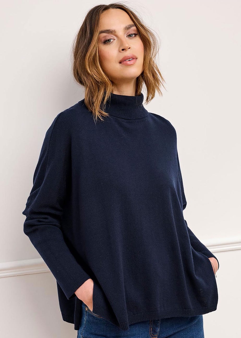 Cotton Traders Dark Blue Relaxed Fit Roll Neck Jumper