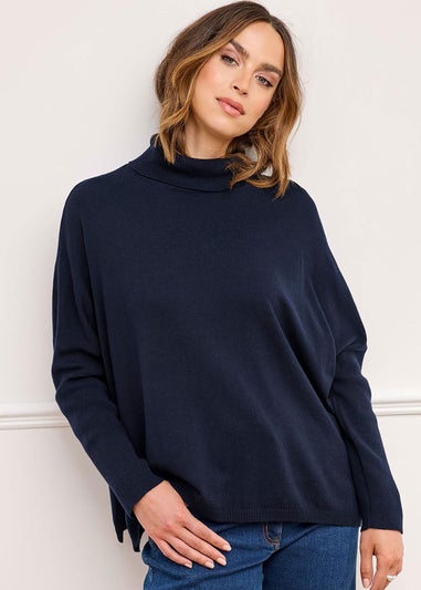 Cotton Traders Dark Blue Relaxed Fit Roll Neck Jumper