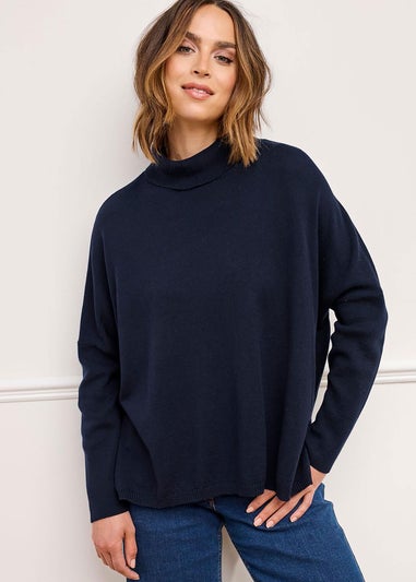 Cotton Traders Dark Blue Relaxed Fit Roll Neck Jumper
