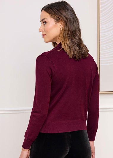 Cotton Traders Burgundy V-Neck Pearl Trim Jumper
