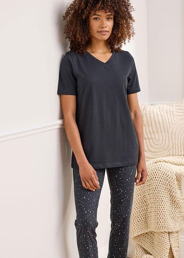 Cotton Traders Charcoal Grey Short Sleeve V Neck Jersey PJ Set