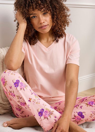 Cotton Traders Blush Short Sleeve V Neck Jersey PJ Set