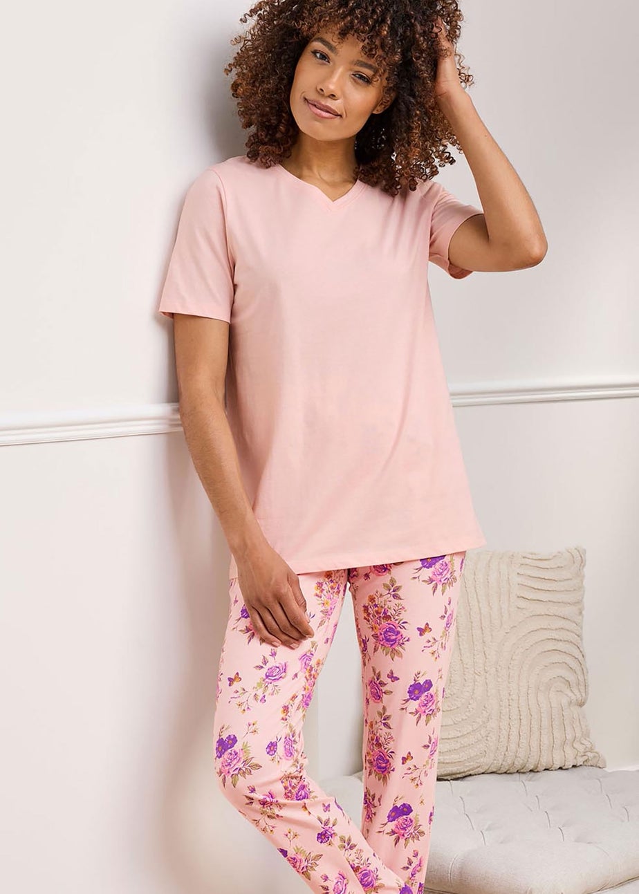 Cotton Traders Blush Short Sleeve V Neck Jersey PJ Set