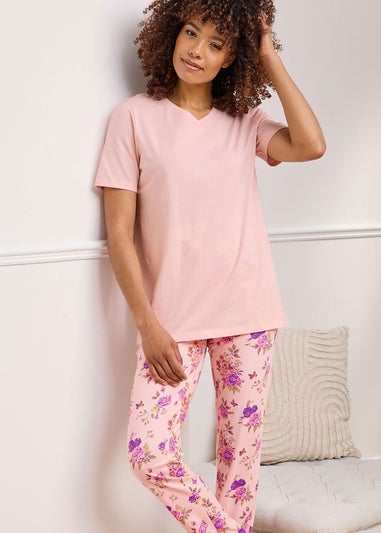 Cotton Traders Blush Short Sleeve V Neck Jersey PJ Set