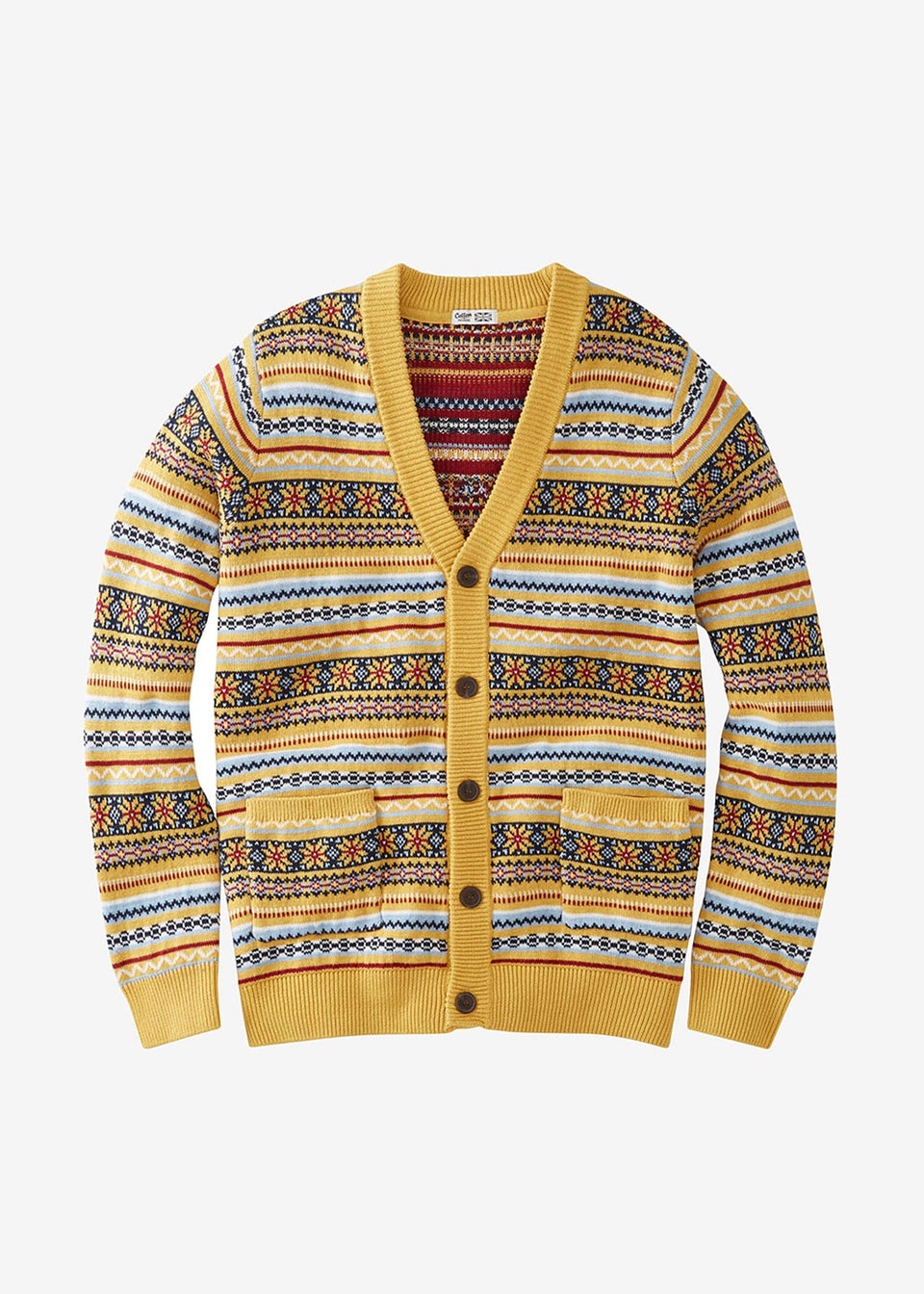 Cotton Traders Lemon Fair Isle Knit Button Through Cardigan