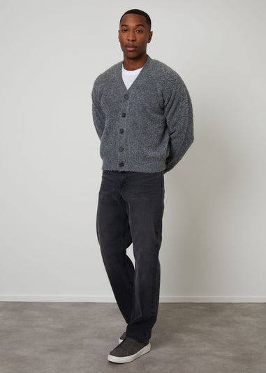 Threadbare Grey Fluffy Knitted Button Up Cardigan