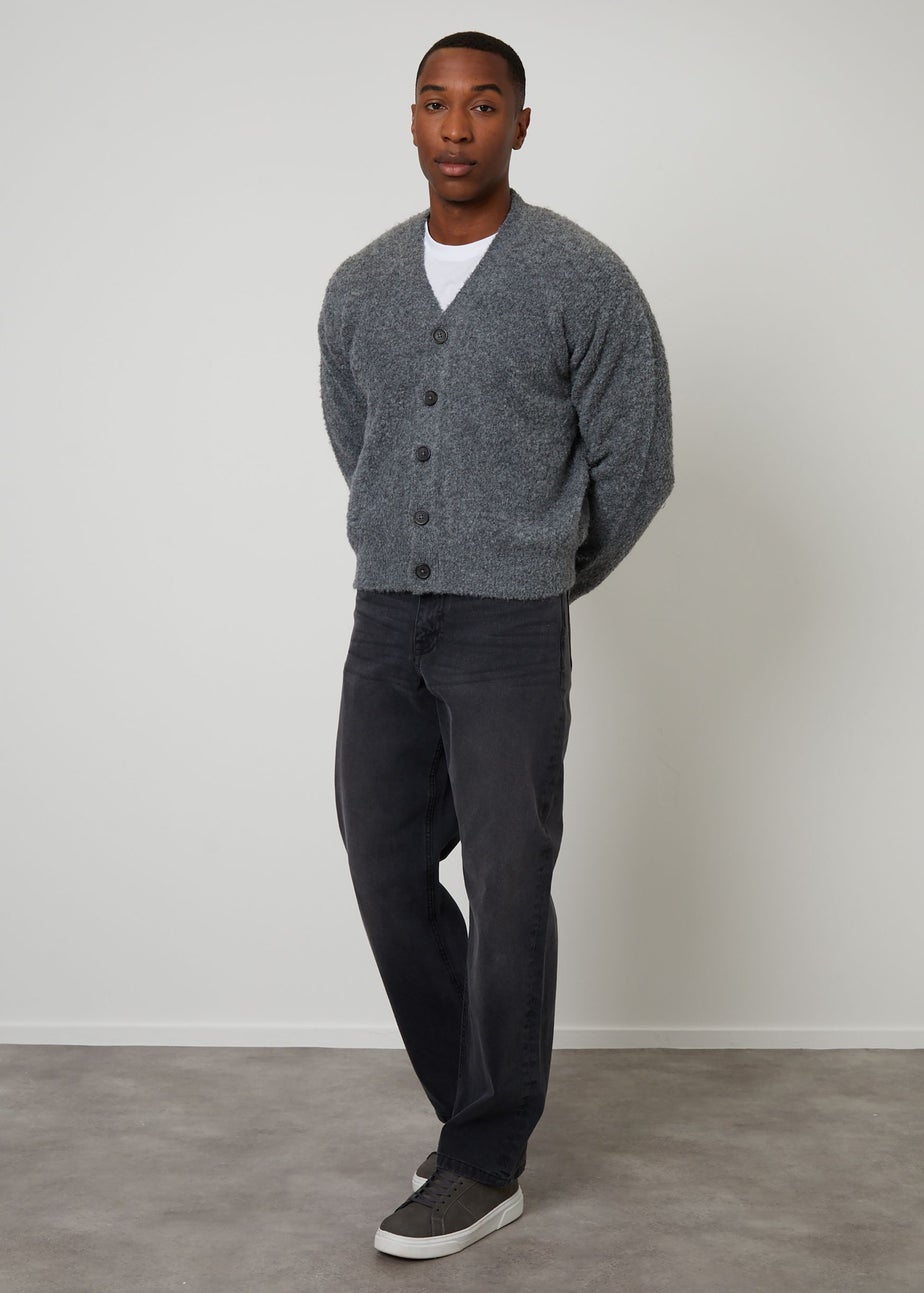 Threadbare Grey Fluffy Knitted Button Up Cardigan