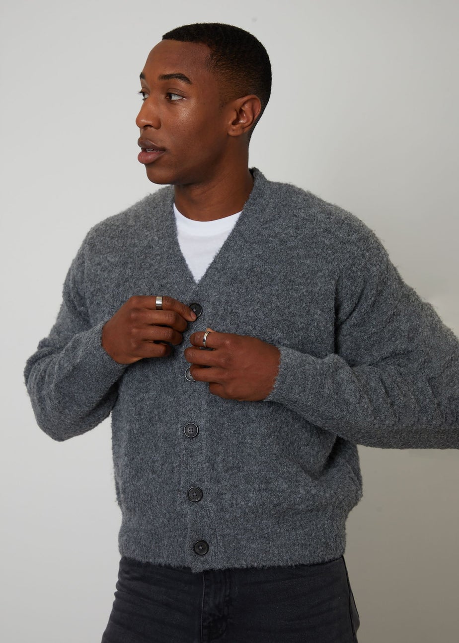 Threadbare Grey Fluffy Knitted Button Up Cardigan