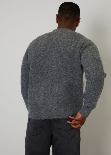 Threadbare Grey Fluffy Knitted Button Up Cardigan