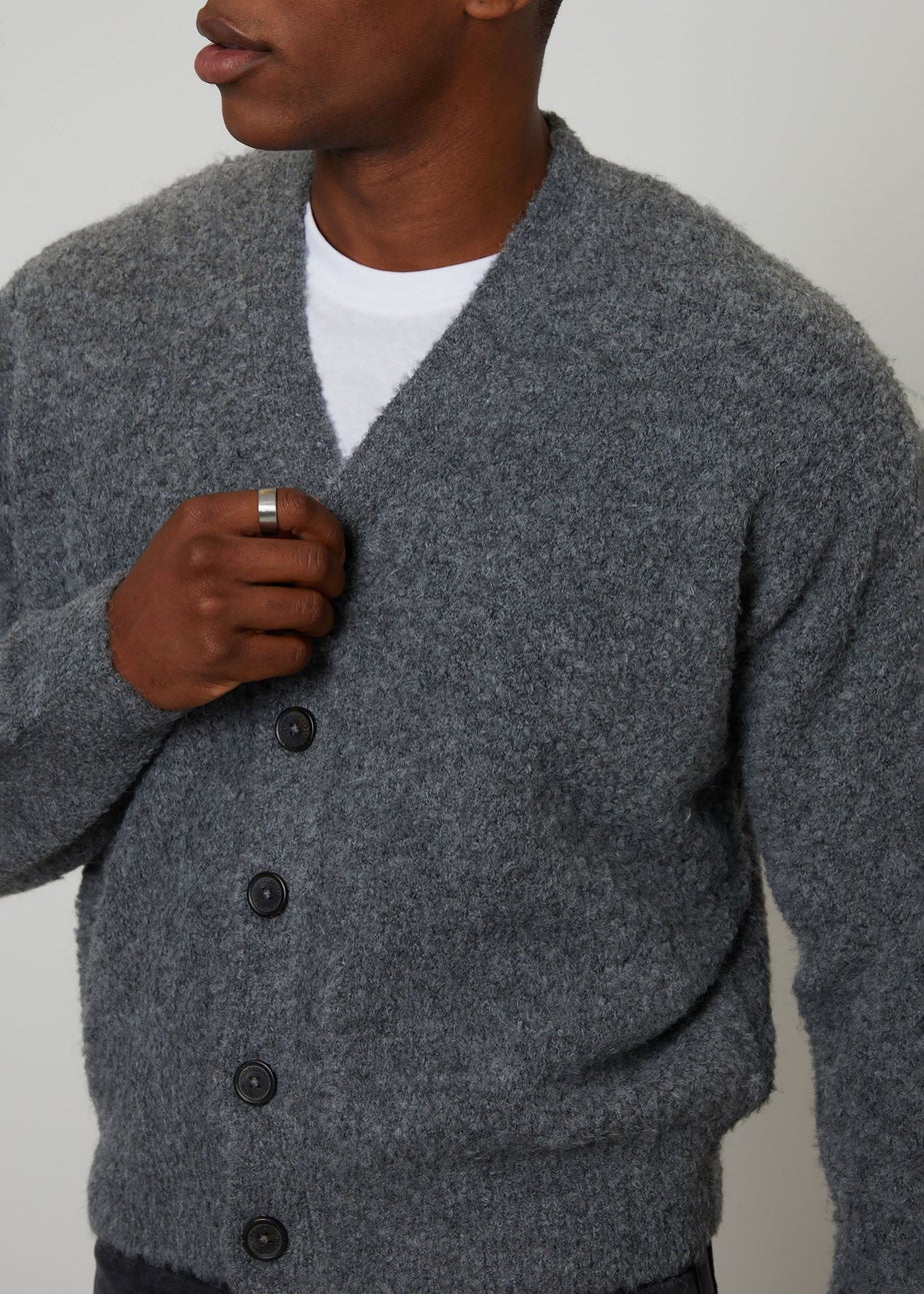 Threadbare Grey Fluffy Knitted Button Up Cardigan