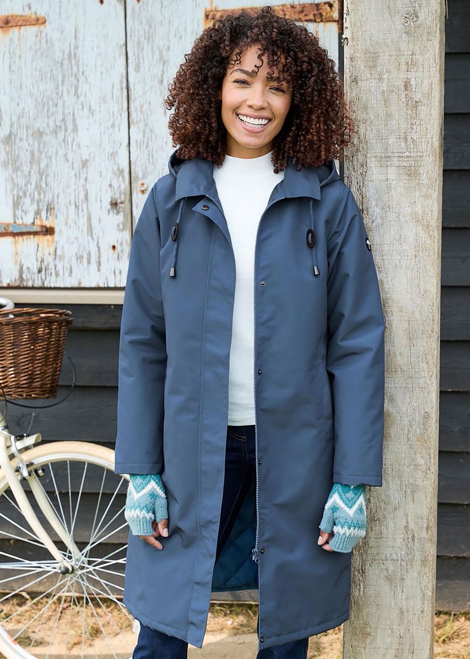 Cotton Traders Smoke Blue All Weather Fleece Lined Long Waterproof Coat