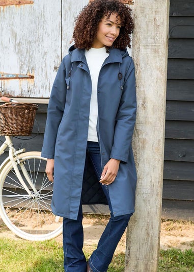 Cotton Traders Smoke Blue All Weather Fleece Lined Long Waterproof Coat