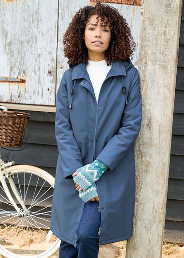 Cotton Traders Smoke Blue All Weather Fleece Lined Long Waterproof Coat