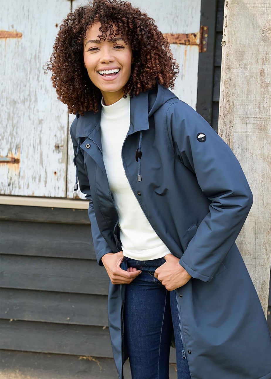 Cotton Traders Smoke Blue All Weather Fleece Lined Long Waterproof Coat