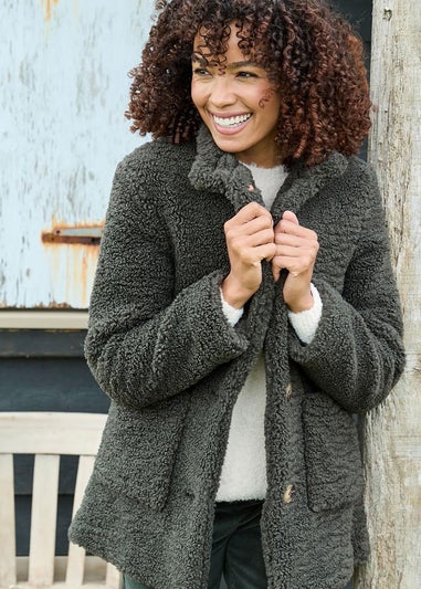 Cotton Traders Dark Green Borg Coat