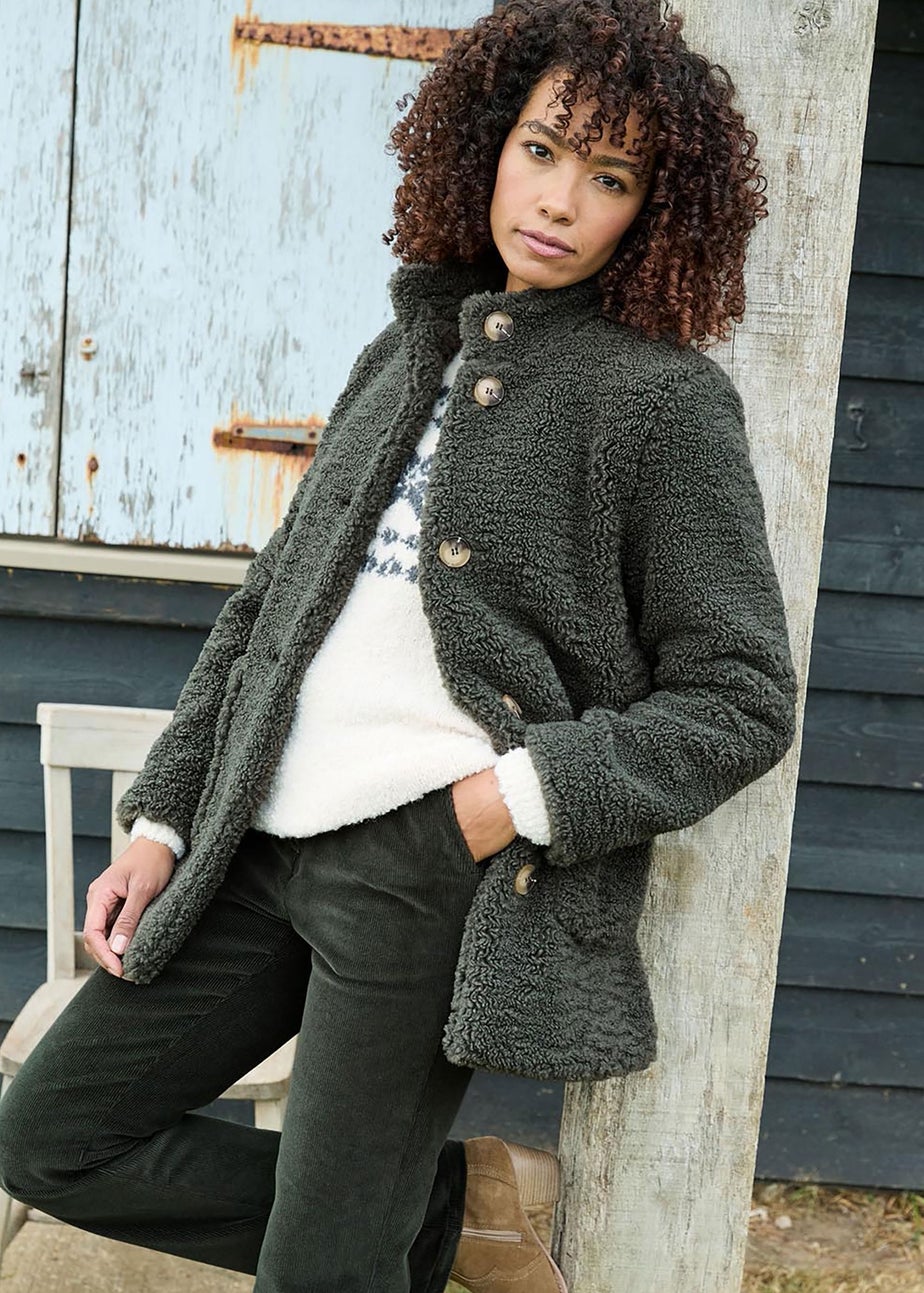 Cotton Traders Dark Green Borg Coat