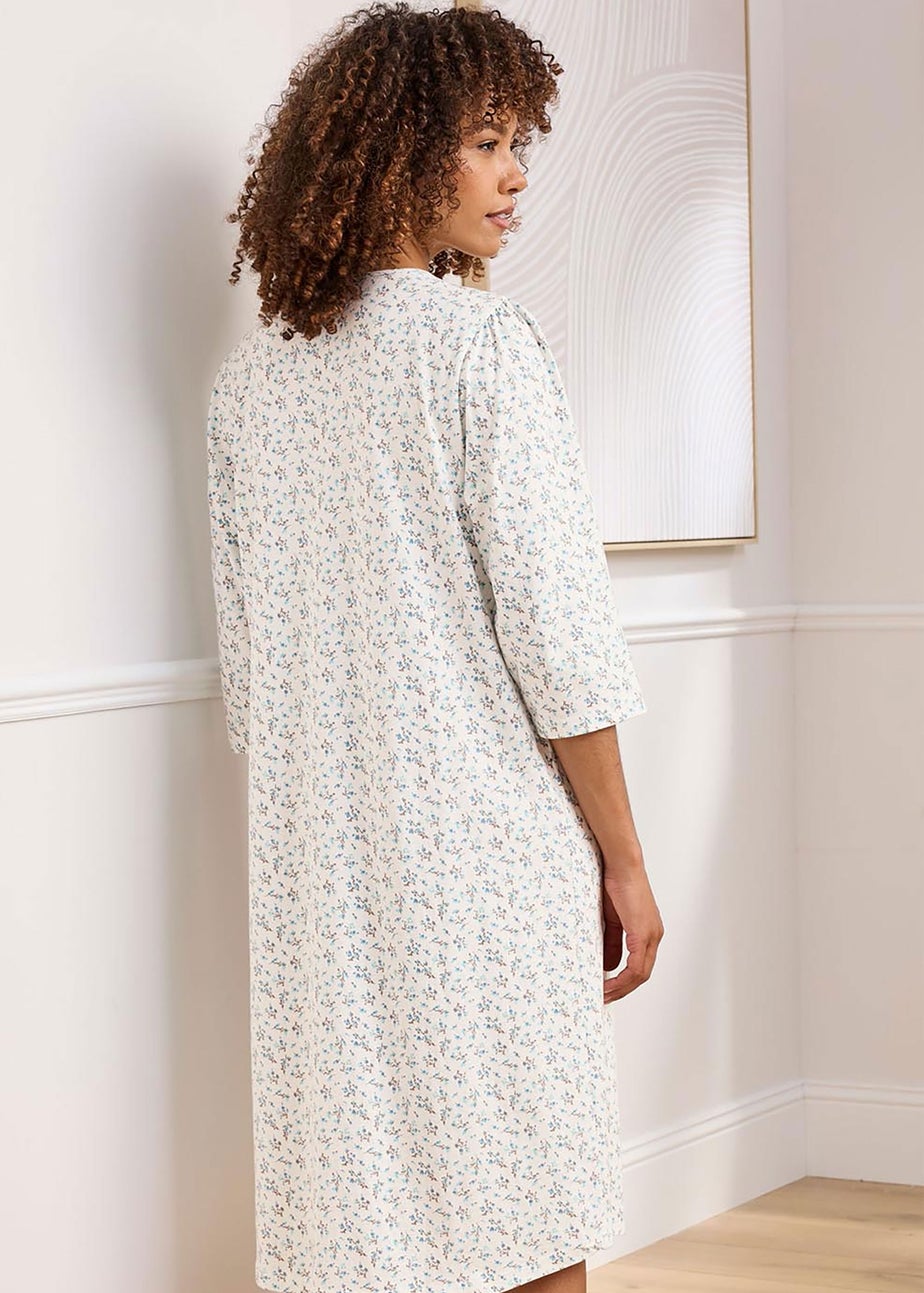 Cotton Traders Warm Cream Cotton Button Front 1/2 Sleeve Nighdress