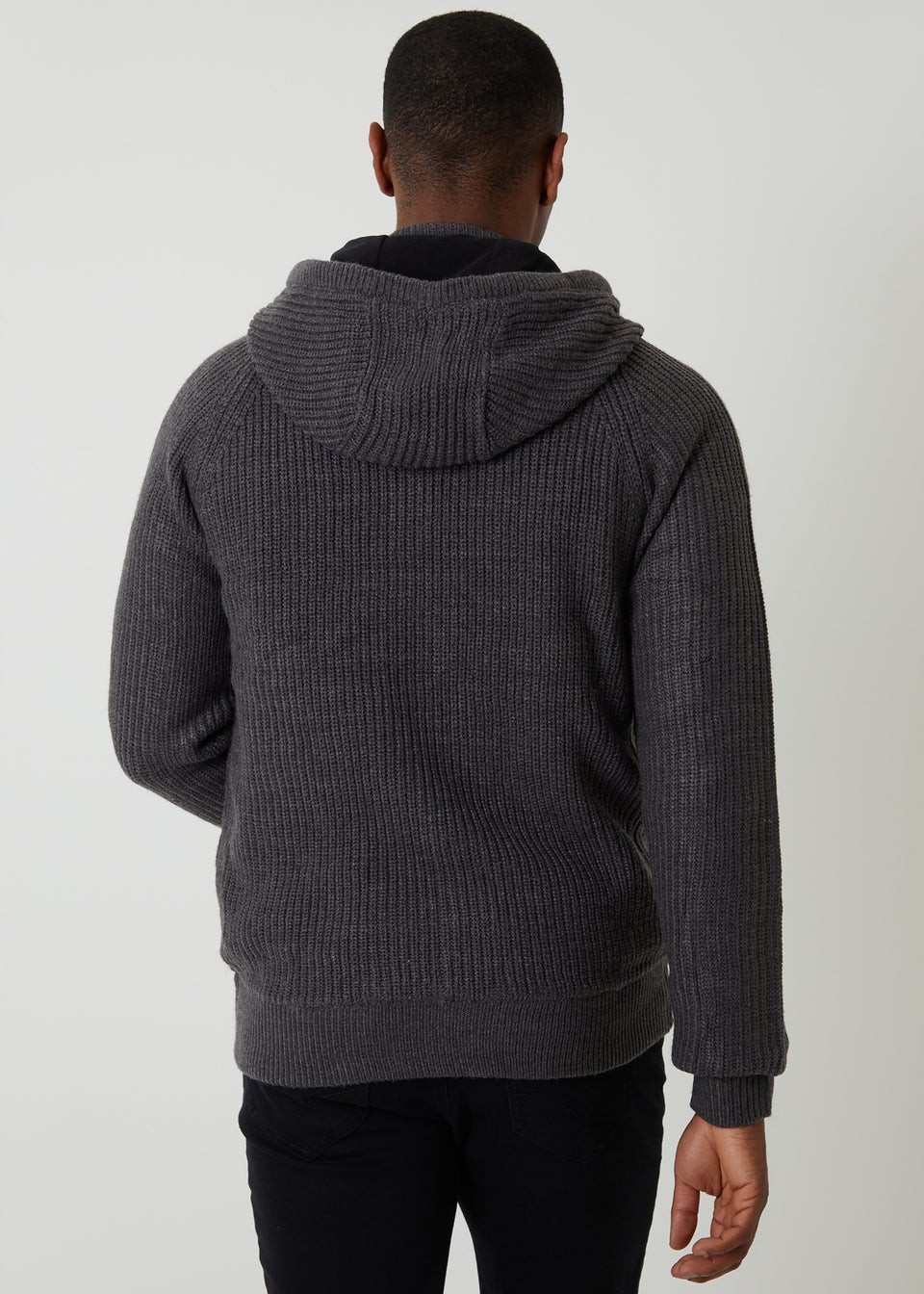 Threadbare Charcoal Cable Knit Microfleece Lined Zip Through Hoodie