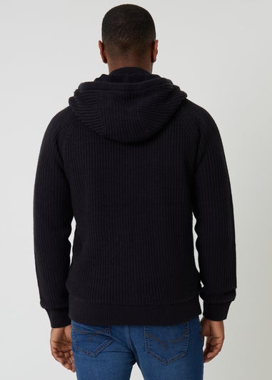 Threadbare Navy Cable Knit Microfleece Lined Zip Through Hoodie