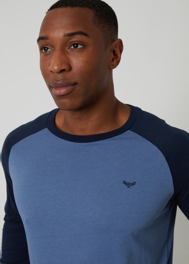 Threadbare Blue Cotton Blend Contrast Sleeve Pyjama Set