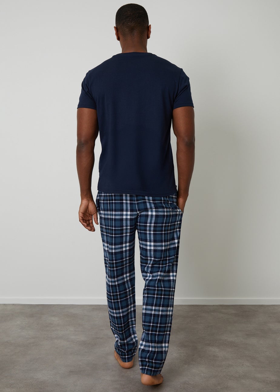 Threadbare Navy Cotton Blend Check Pyjama Set