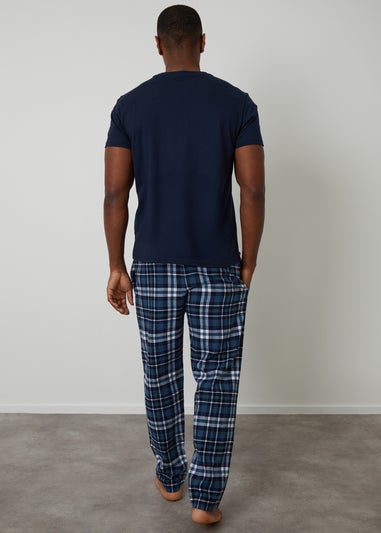 Threadbare Navy Cotton Blend Check Pyjama Set