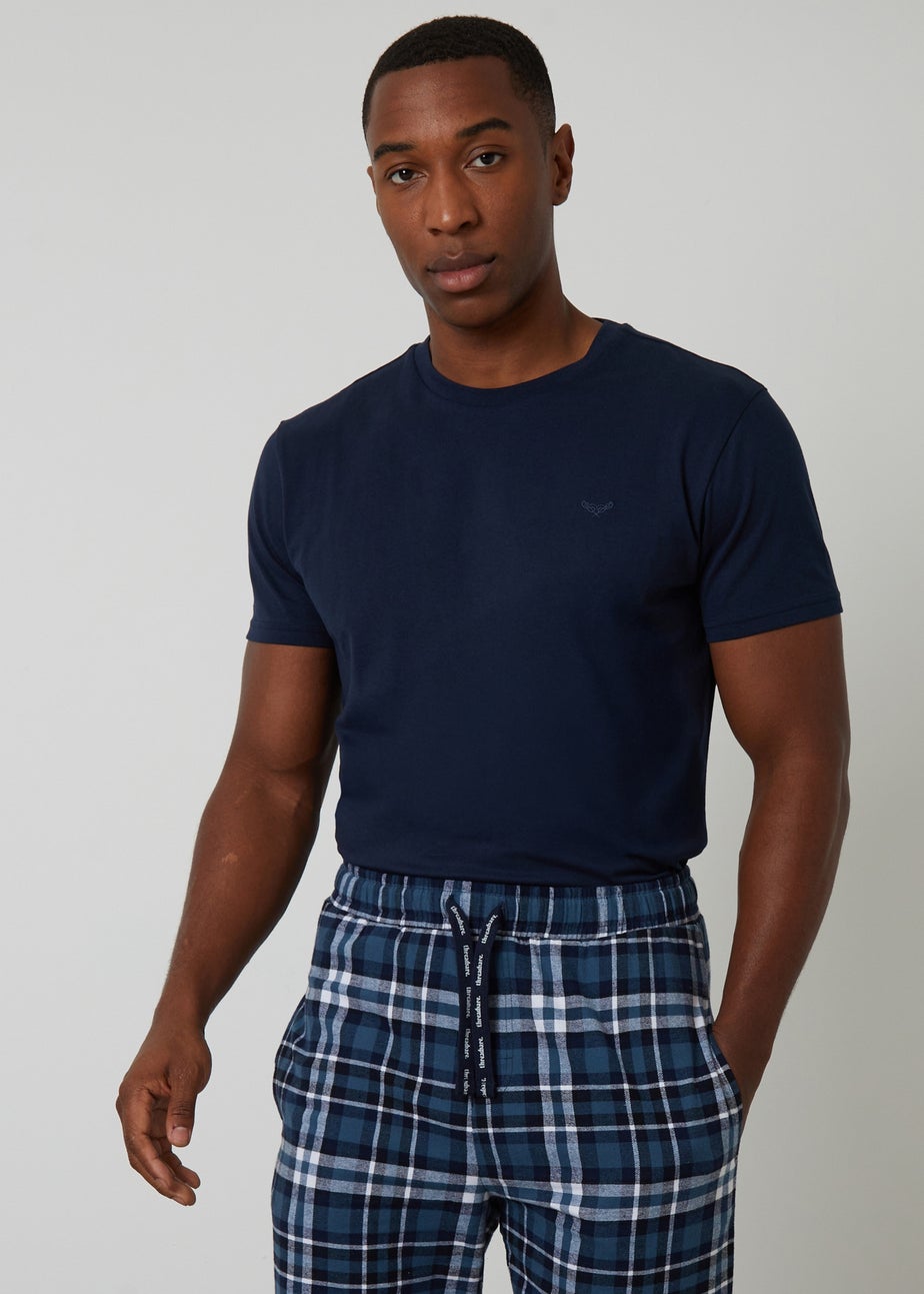 Threadbare Navy Cotton Blend Check Pyjama Set