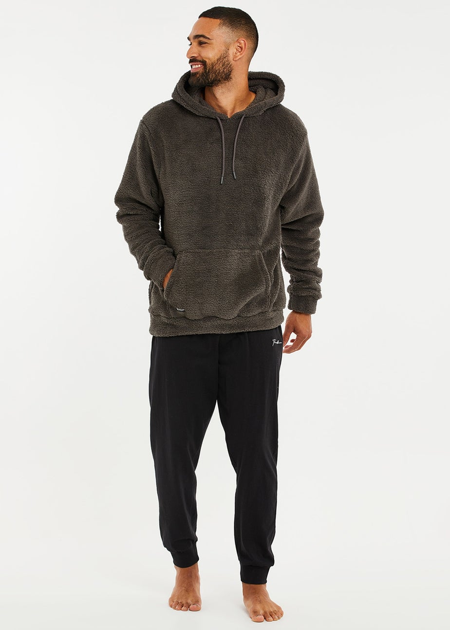 Threadbare Dark Grey Borg Lounge Hoodie