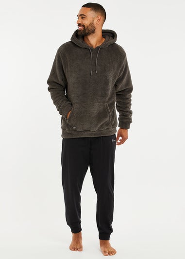 Threadbare Dark Grey Borg Lounge Hoodie