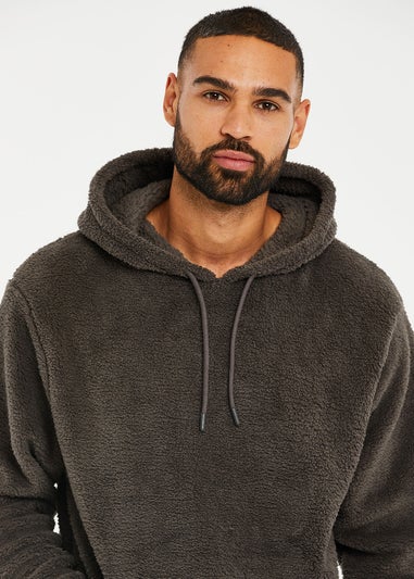 Threadbare Dark Grey Borg Lounge Hoodie