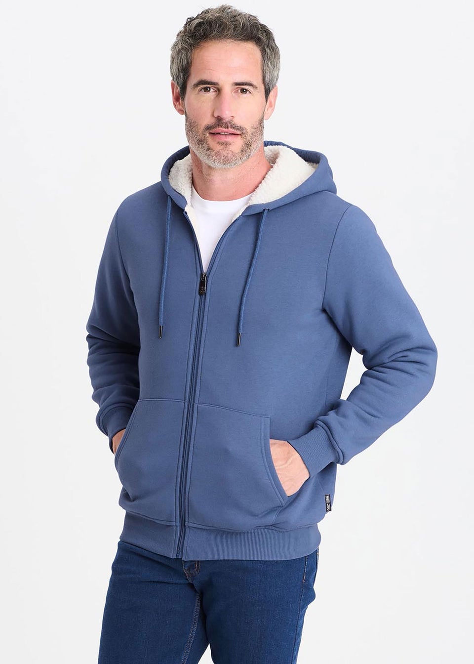 Cotton Traders Pale Blue Fleece Lined Zip Through Jersey Jacket