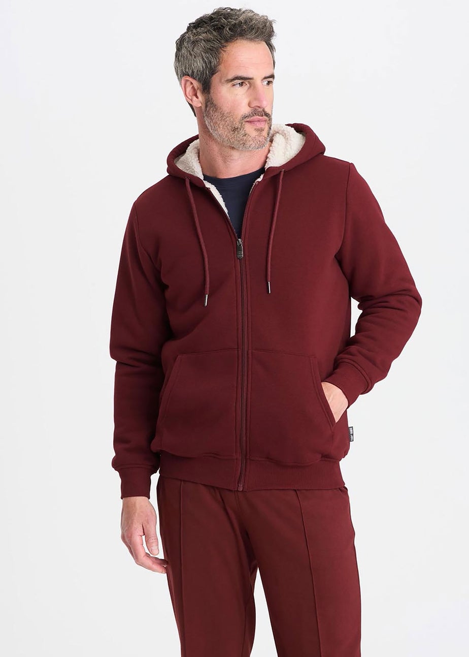 Cotton Traders Burgundy Fleece Lined Zip Through Jersey Jacket