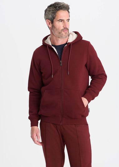 Cotton Traders Burgundy Fleece Lined Zip Through Jersey Jacket