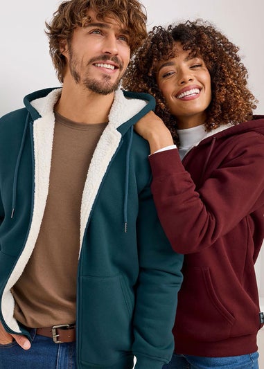 Cotton Traders Burgundy Fleece Lined Zip Through Jersey Jacket