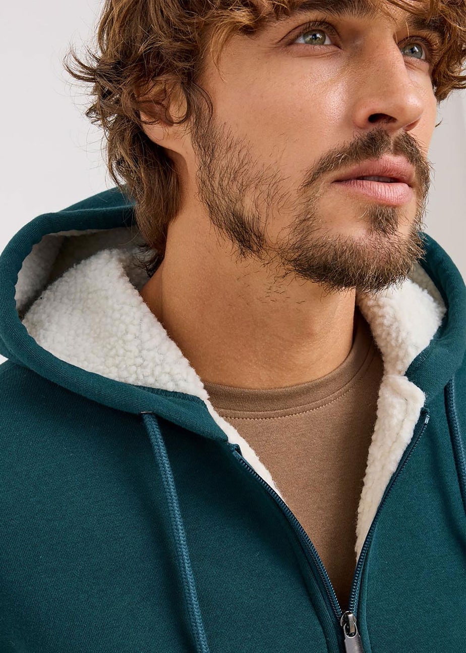 Cotton Traders Teal Fleece Lined Zip Through Jersey Jacket