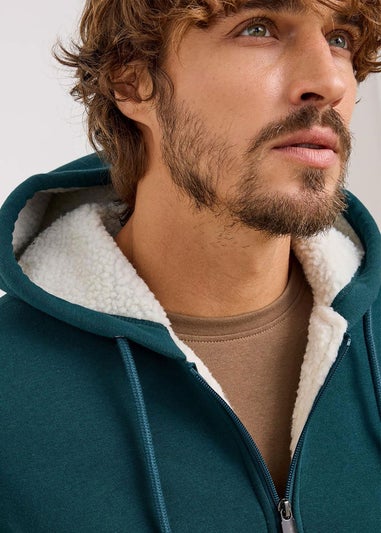 Cotton Traders Teal Fleece Lined Zip Through Jersey Jacket